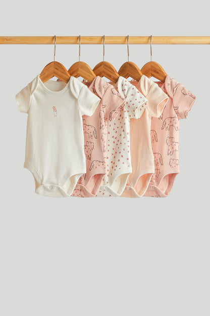 5 Pack My First Leopard Short-Sleeved Bodysuits - Light Pink / 12-18 Months