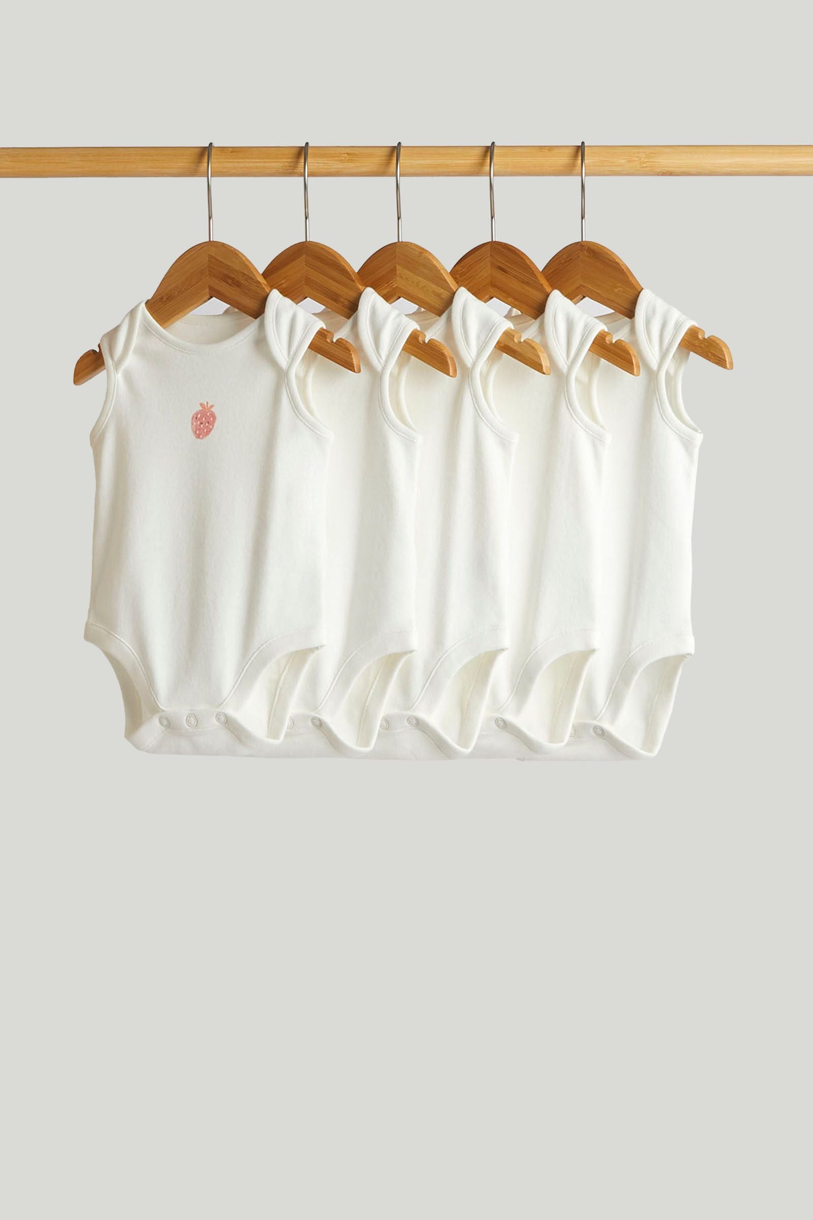 5 Pack Strawberry Sleeveless Bodysuits - White / 12-18 Months