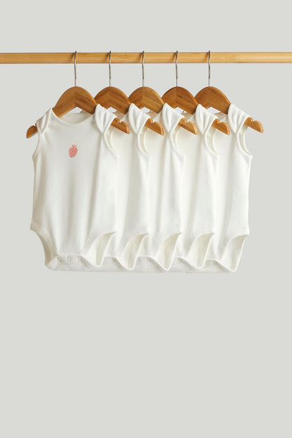 5 Pack Strawberry Sleeveless Bodysuits - White / 12-18 Months