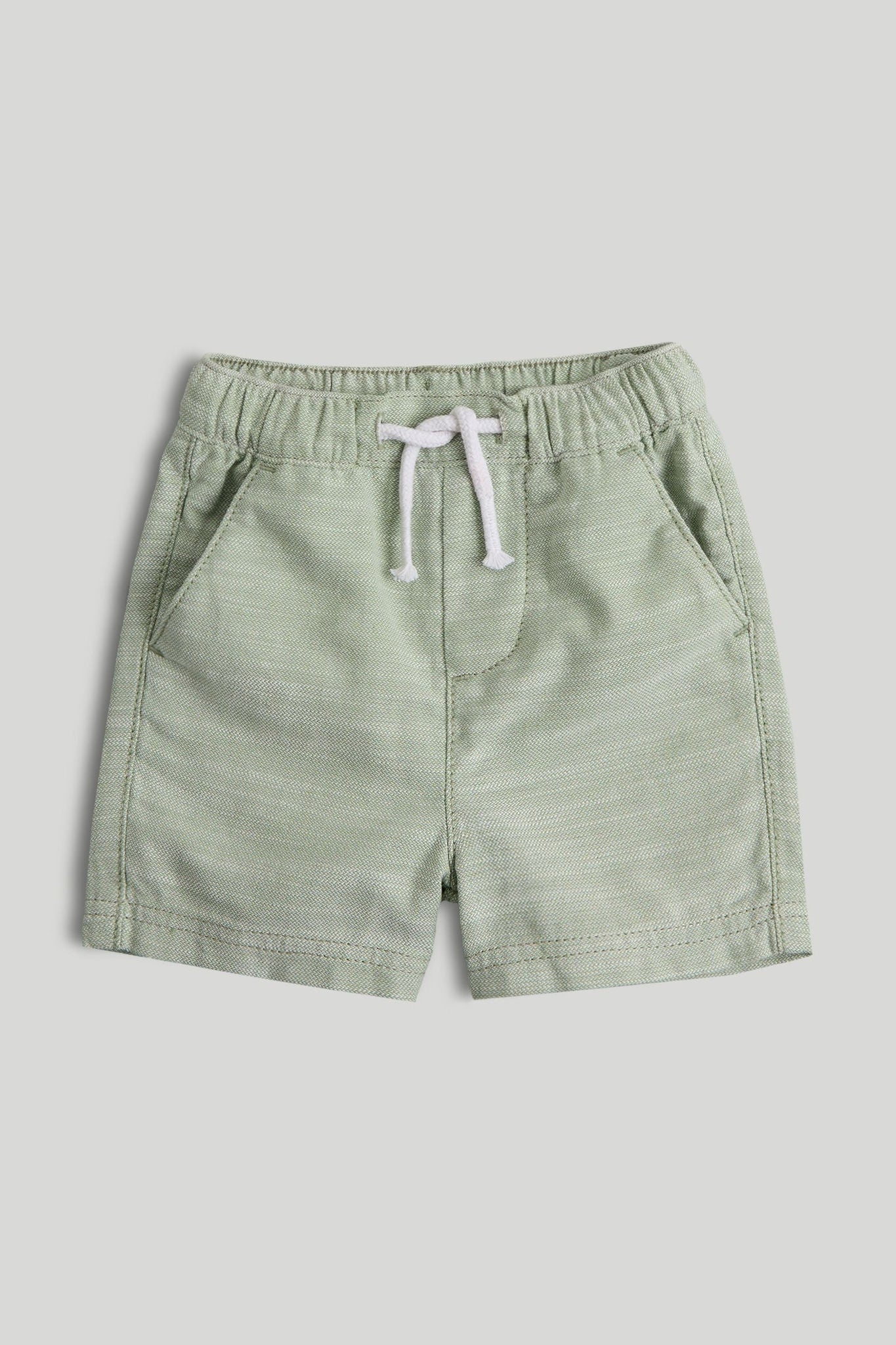 Green Textured Shorts - Beige / 12-18 Months