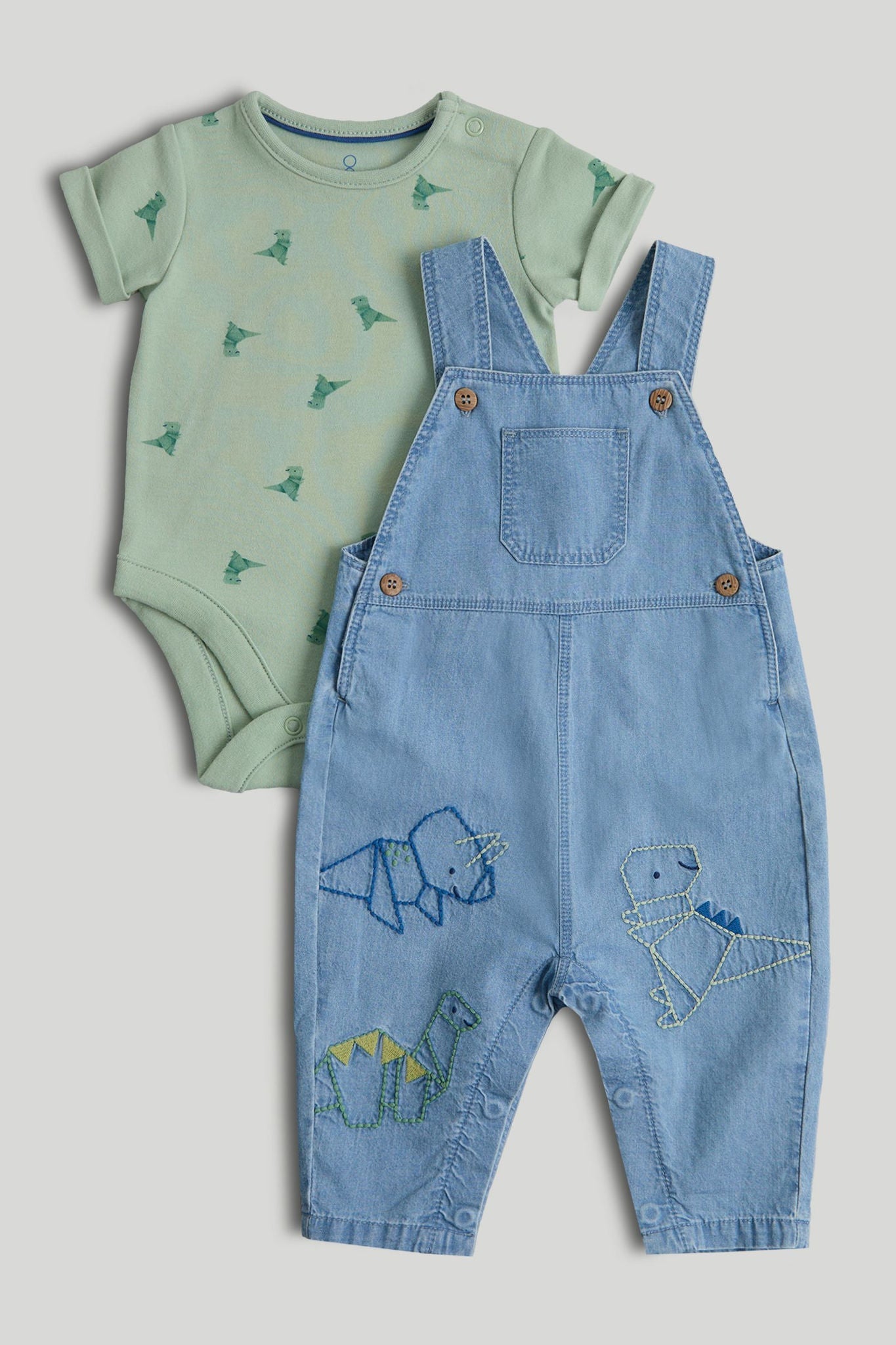 Denim Dungarees and Bodysuit Outfit - Multi / 12-18 Months