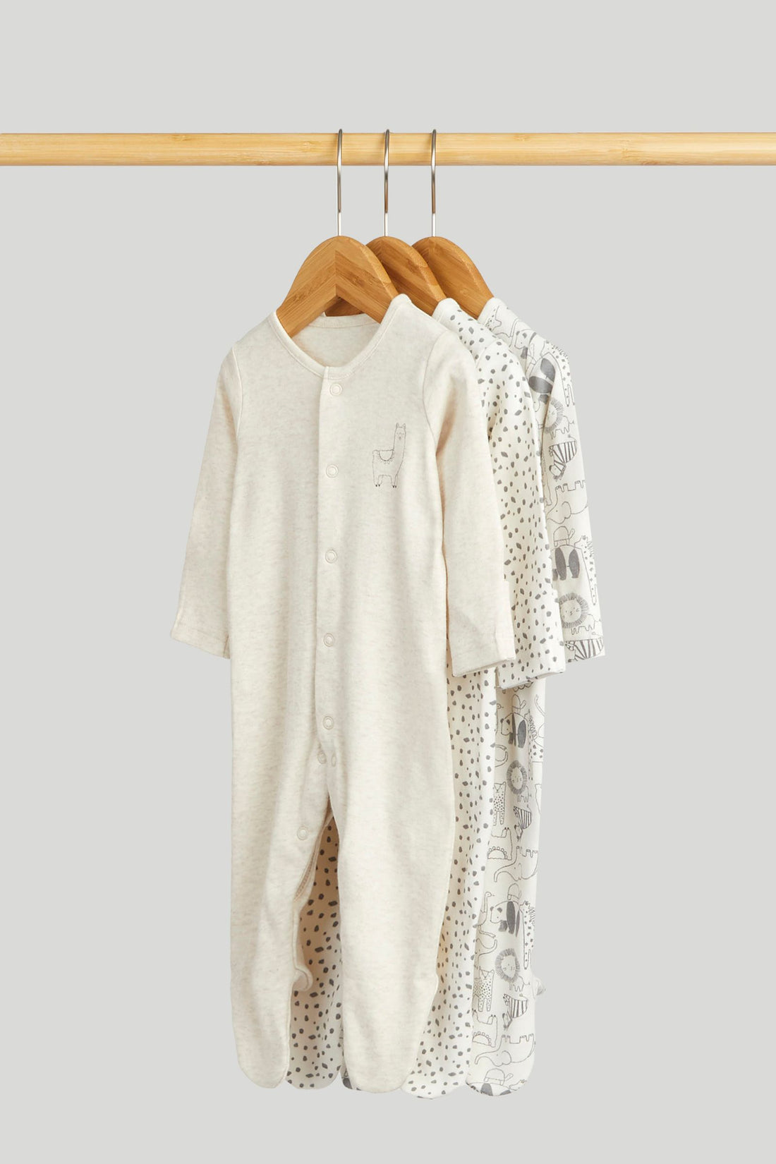 3 Pack Safari Sleepsuits - Cream / 12-18 Months