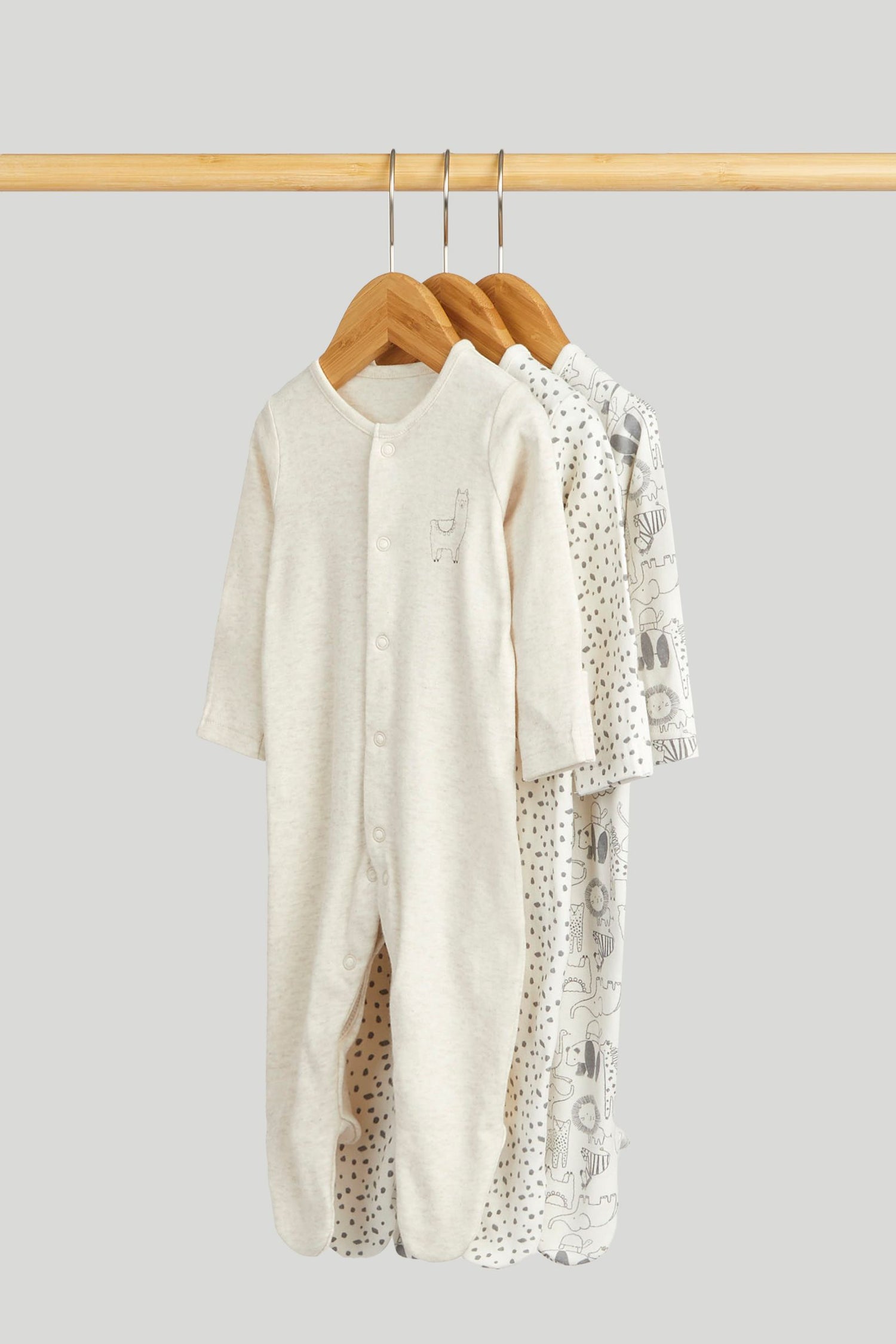 3 Pack Safari Sleepsuits - Cream / 12-18 Months