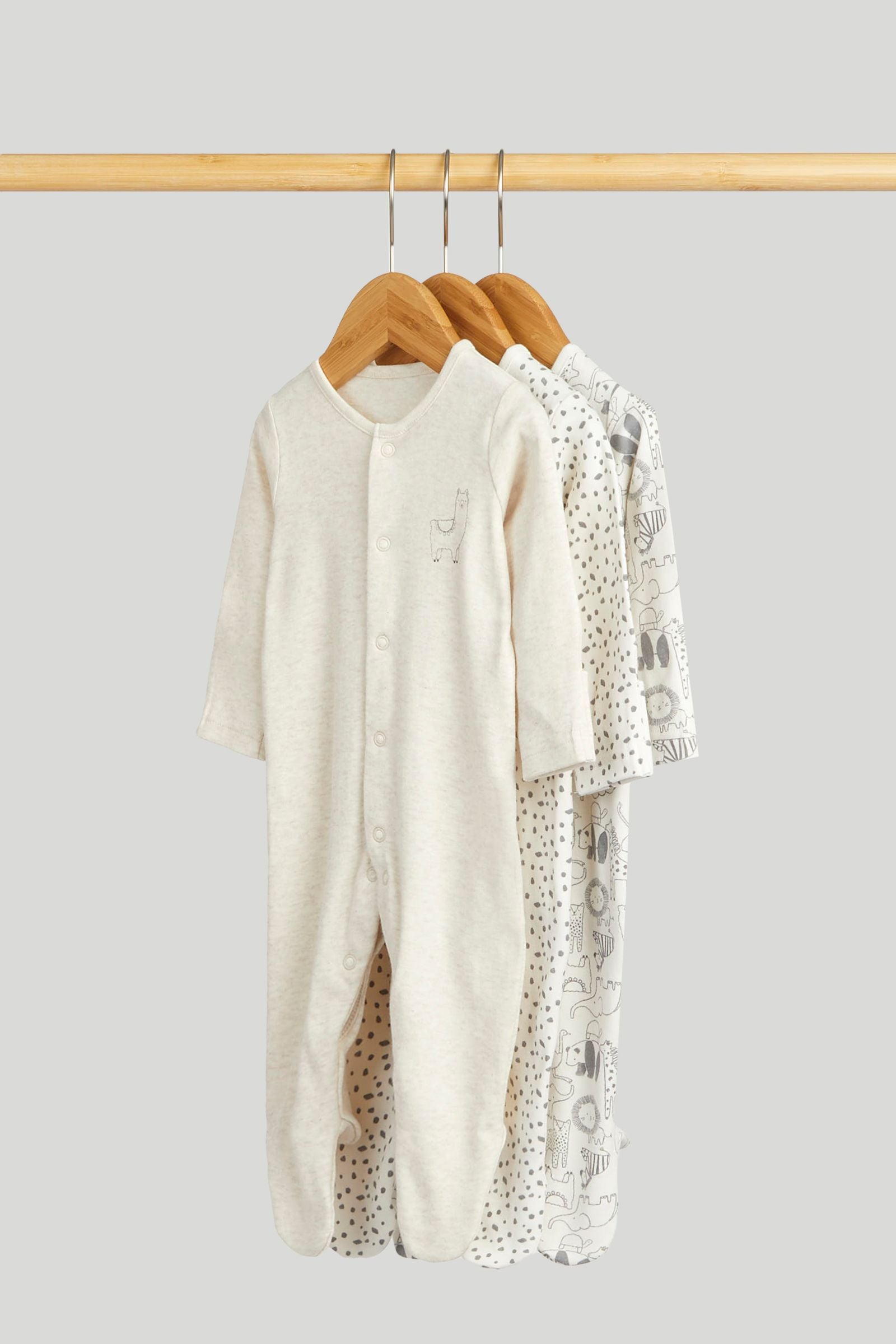 3 Pack Safari Sleepsuits - Cream / 12-18 Months