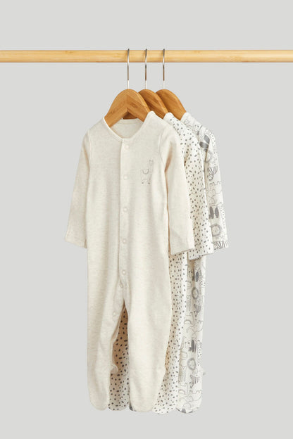 3 Pack Safari Sleepsuits - Cream / 12-18 Months