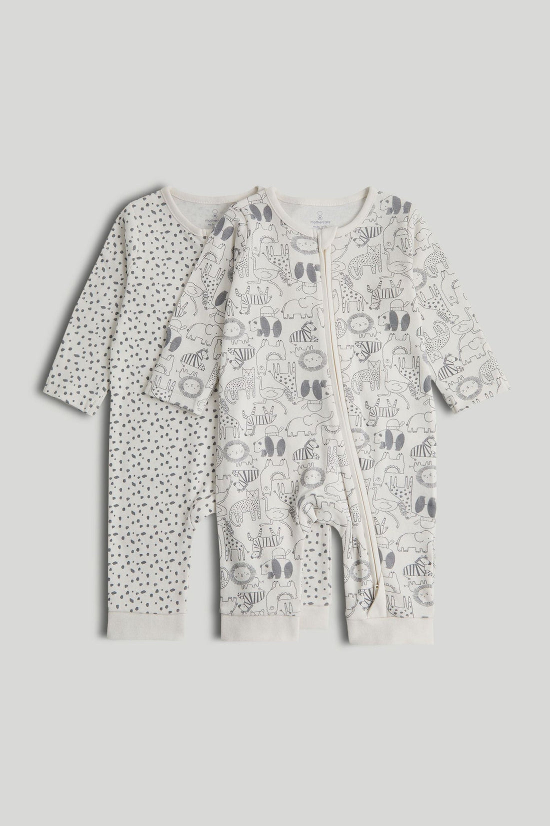 2 Pack Footless Zip-Up Sleepsuits - Cream / 12-18 Months