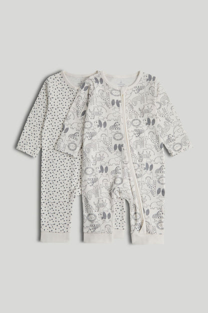 2 Pack Footless Zip-Up Sleepsuits - Cream / 12-18 Months