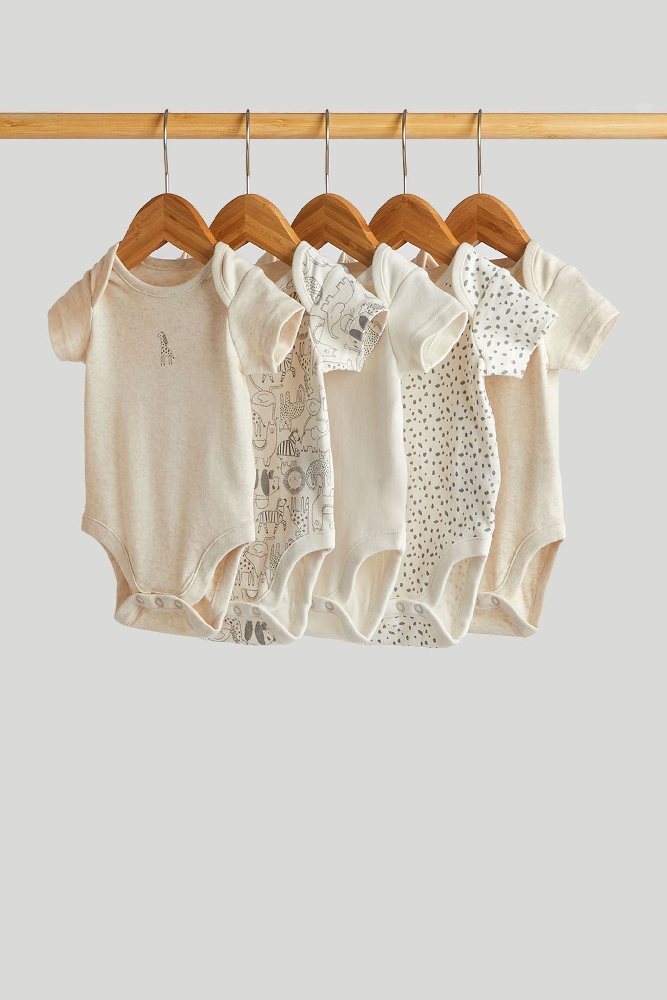 5 Pack Safari Short-Sleeved Bodysuits - Cream / 12-18 Months