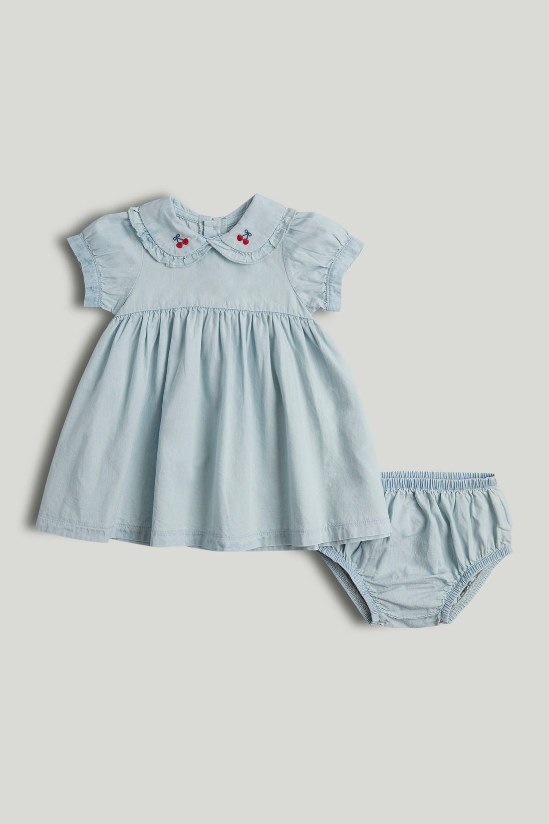Blue Chambray Dress and Knickers - White / 12-18 Months
