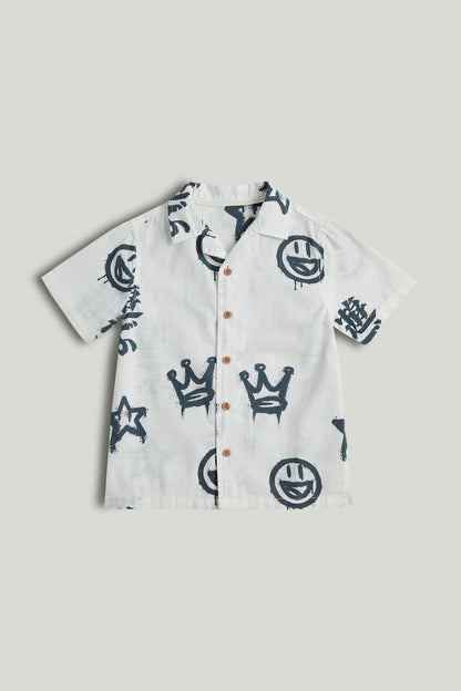 White Printed Shirt - White / 9-10 Years