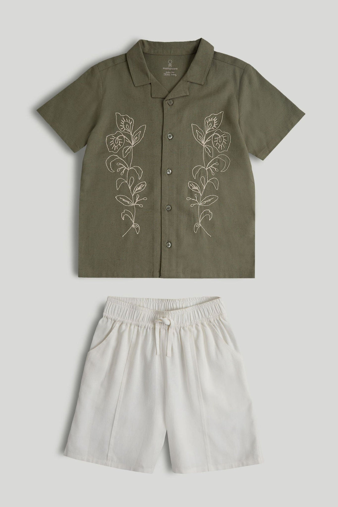 Linen Blend Shirt and Shorts Outfit, 9 months to 5 years - Khaki / 12-18 Months
