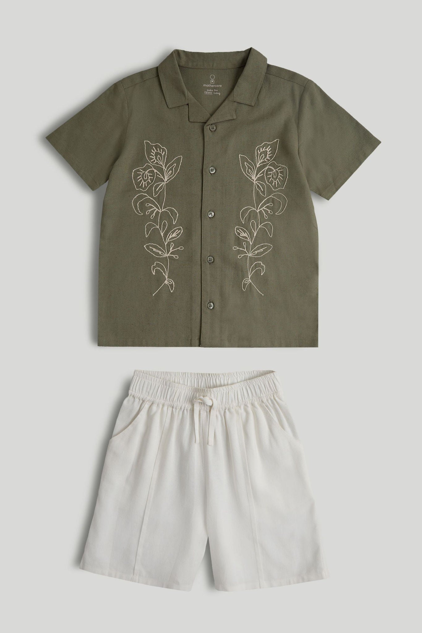 Linen Blend Shirt and Shorts Outfit, 9 months to 5 years - Khaki / 12-18 Months