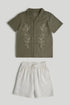 Linen Blend Shirt and Shorts Outfit, 9 months to 5 years - Khaki / 12-18 Months