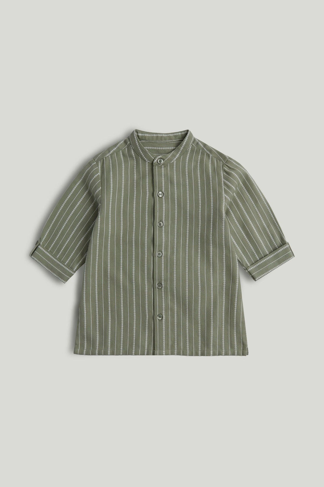Green Striped Grandad Shirt - Khaki / 18-24 Months