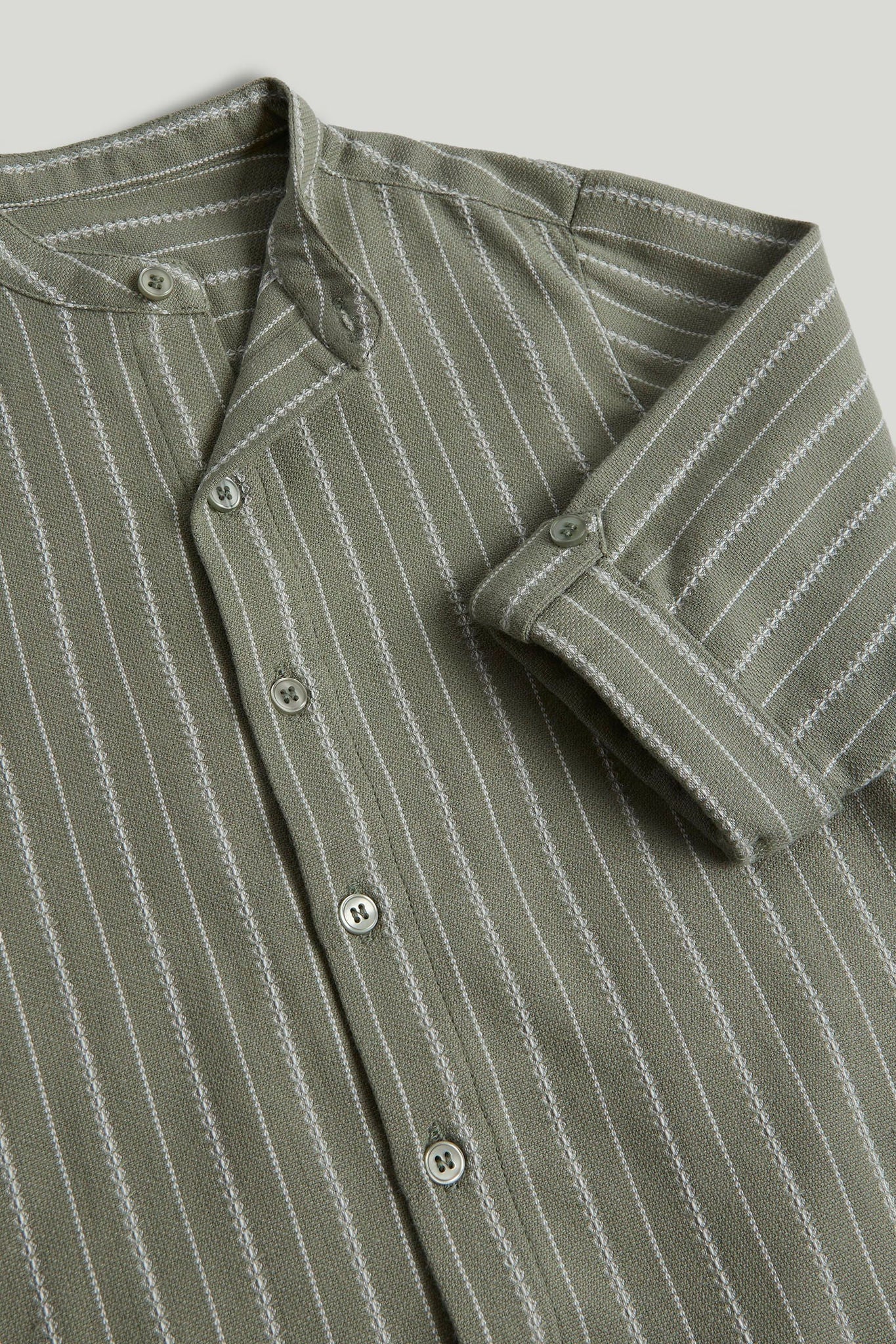 Green Striped Grandad Shirt