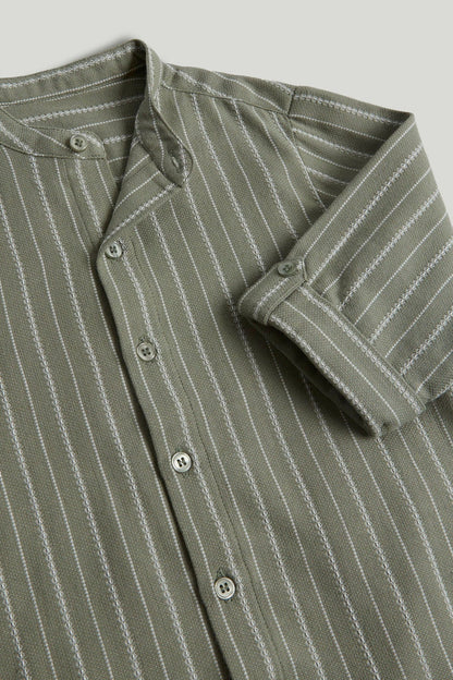 Green Striped Grandad Shirt