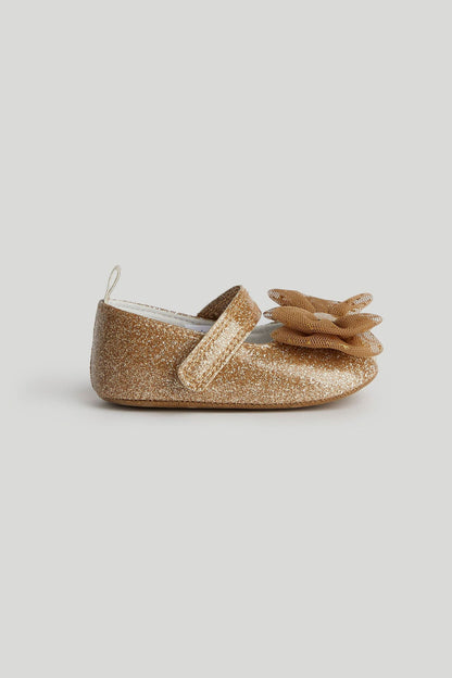 Gold Glitter Pram Shoes and Headband