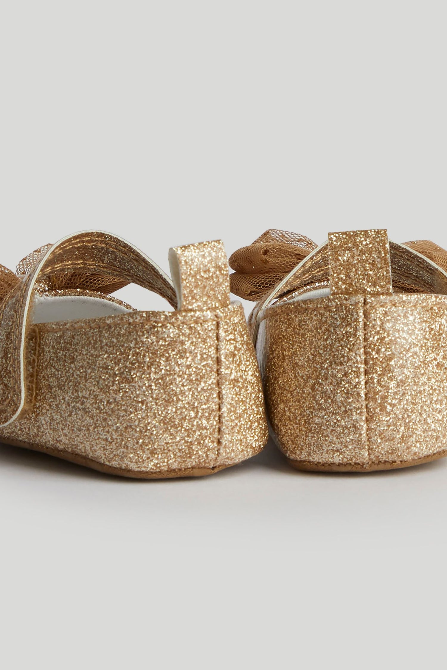 Gold Glitter Pram Shoes and Headband