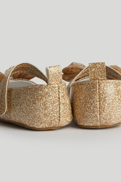 Gold Glitter Pram Shoes and Headband