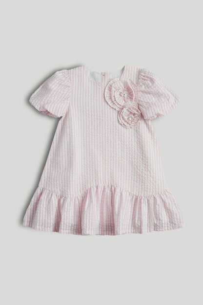 Pink Striped Cotton Dress - Light Pink / 9-10 Years