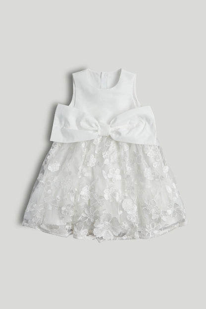 White Lace Bow Occasion Dress - Cream / 9-10 Years