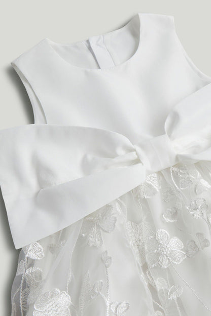 White Lace Bow Occasion Dress