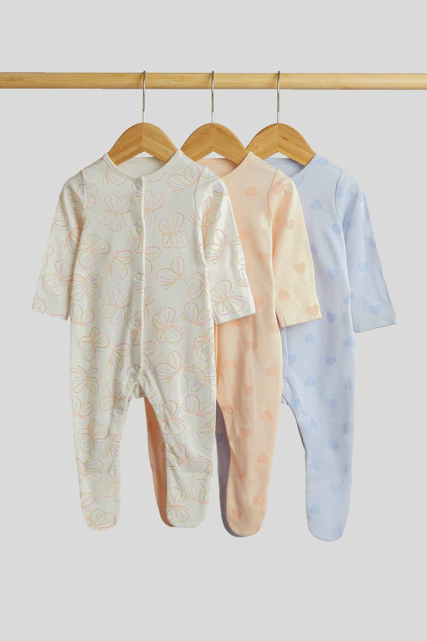 3 Pack Butterfly Sleepsuits - Multi / Up to 1 Month