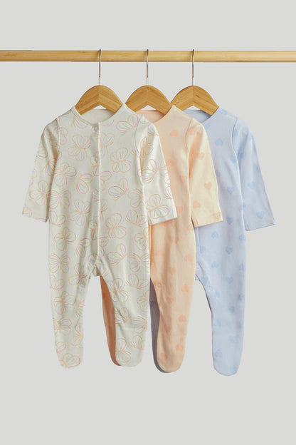 3 Pack Butterfly Sleepsuits - Multi / Up to 1 Month