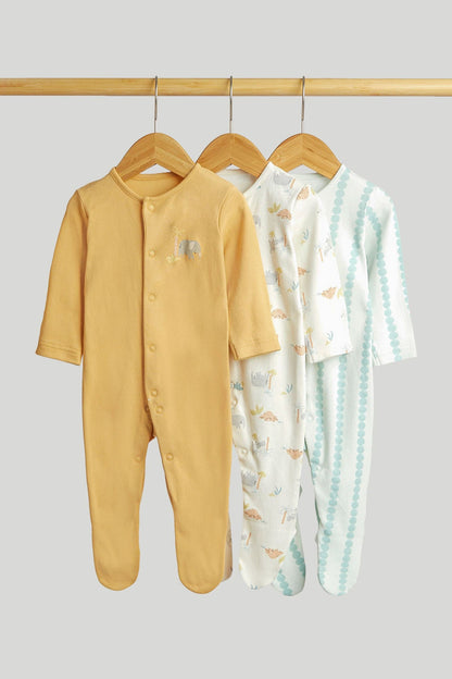 3 Pack Animals Sleepsuits