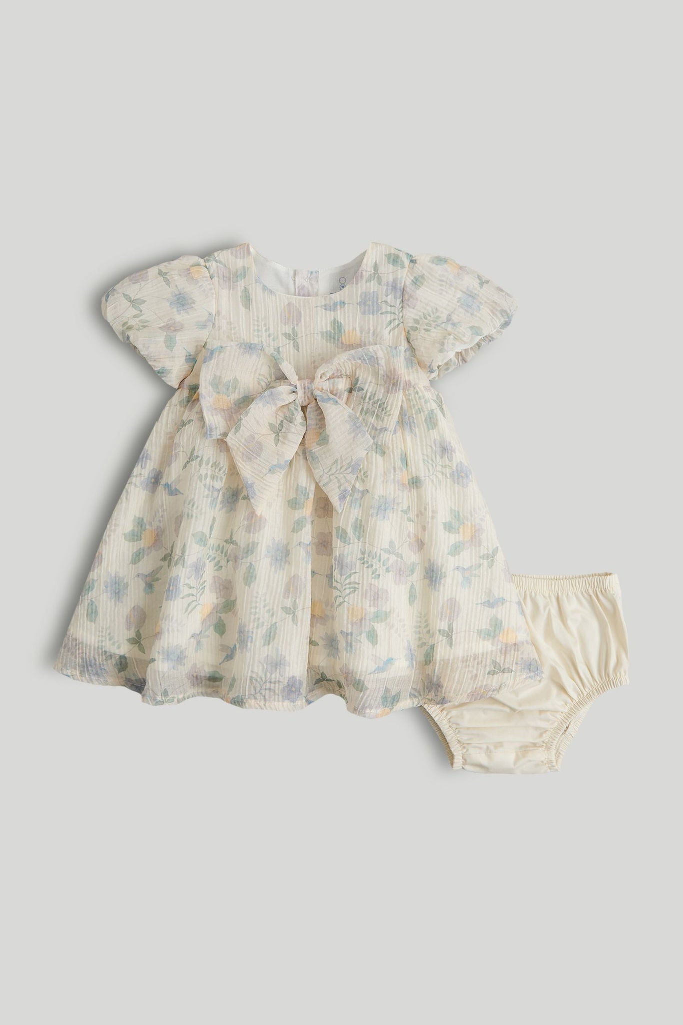 Floral Crinkle Dress and Knickers Outfit - Cream / 12-18 Months
