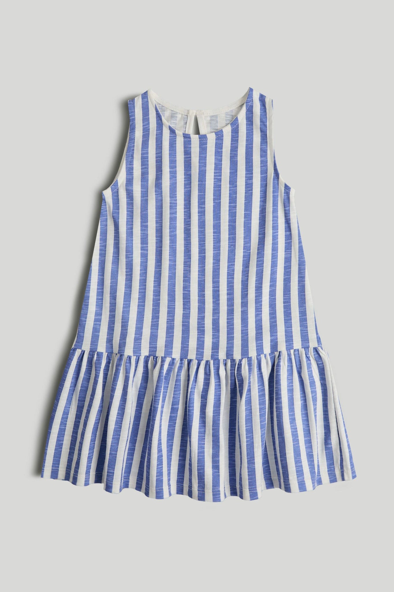 Blue Striped Frill Dress - Blue / 9-10 Years