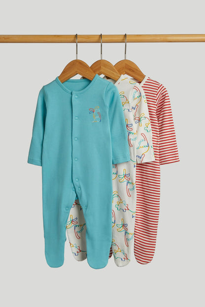 3 Pack Dinosaur Sleepsuits - Multi / Up to 1 Month