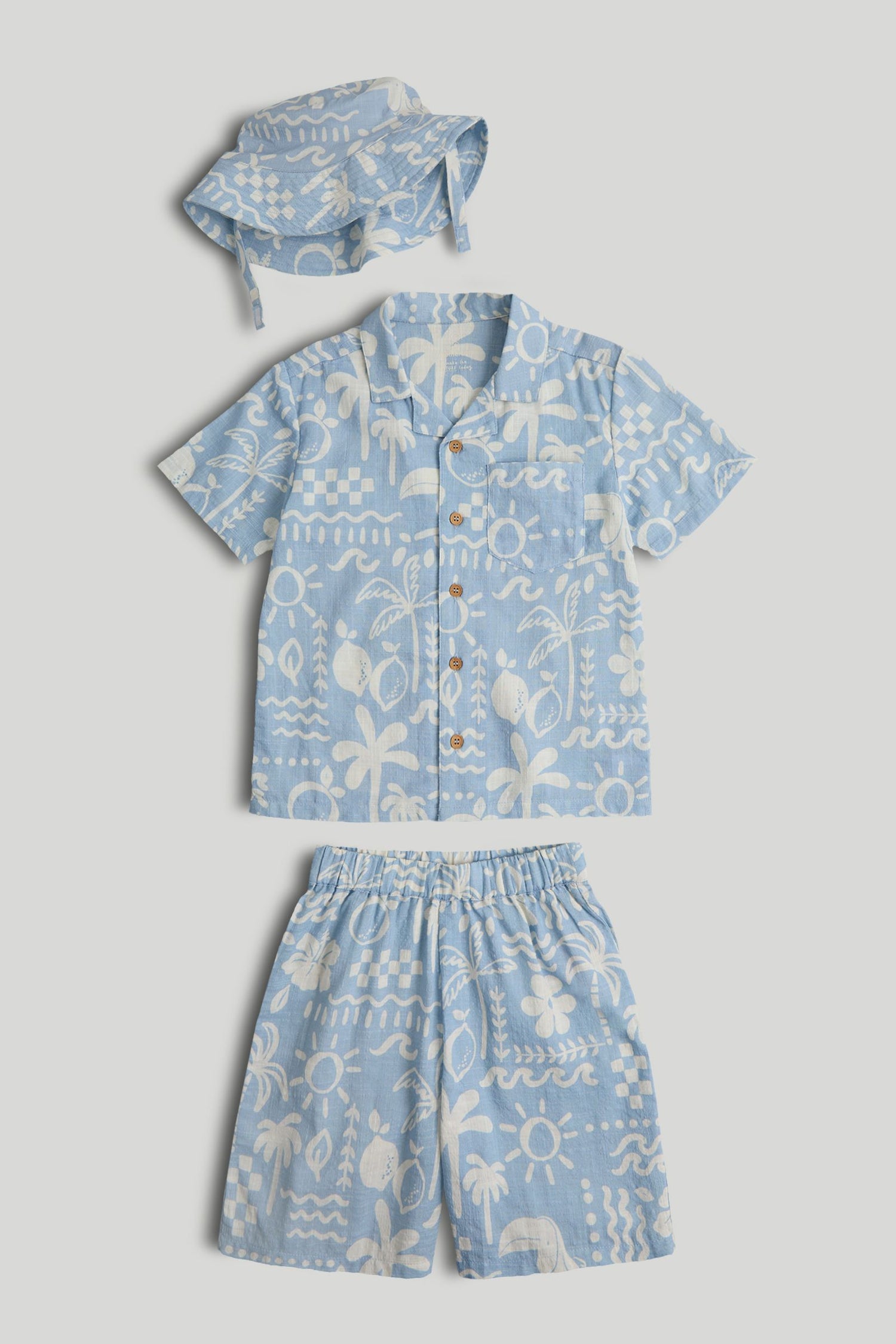 Blue Shirt, Shorts and Hat Outfit - Light Blue / 12-18 Months