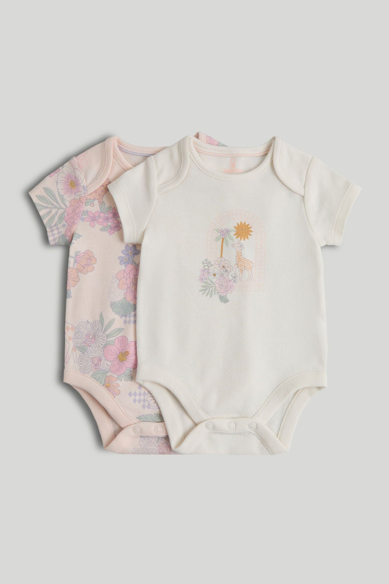 2 Pack Safari Short-Sleeved Bodysuits - White / Up to 1 Month