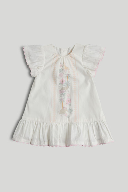 White Cotton Dress - Cream / Up to 1 Month