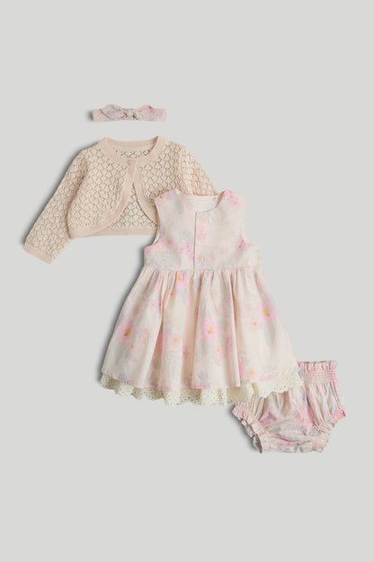 Floral Dress, Cardigan and Headband Outfit - Multi / Up to 1 Month