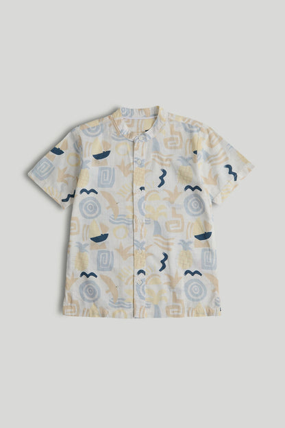 White Printed Grandad Shirt - Multi / 18-24 Months