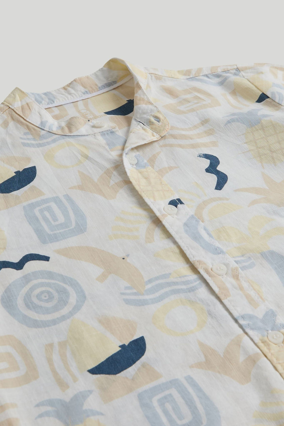 White Printed Grandad Shirt