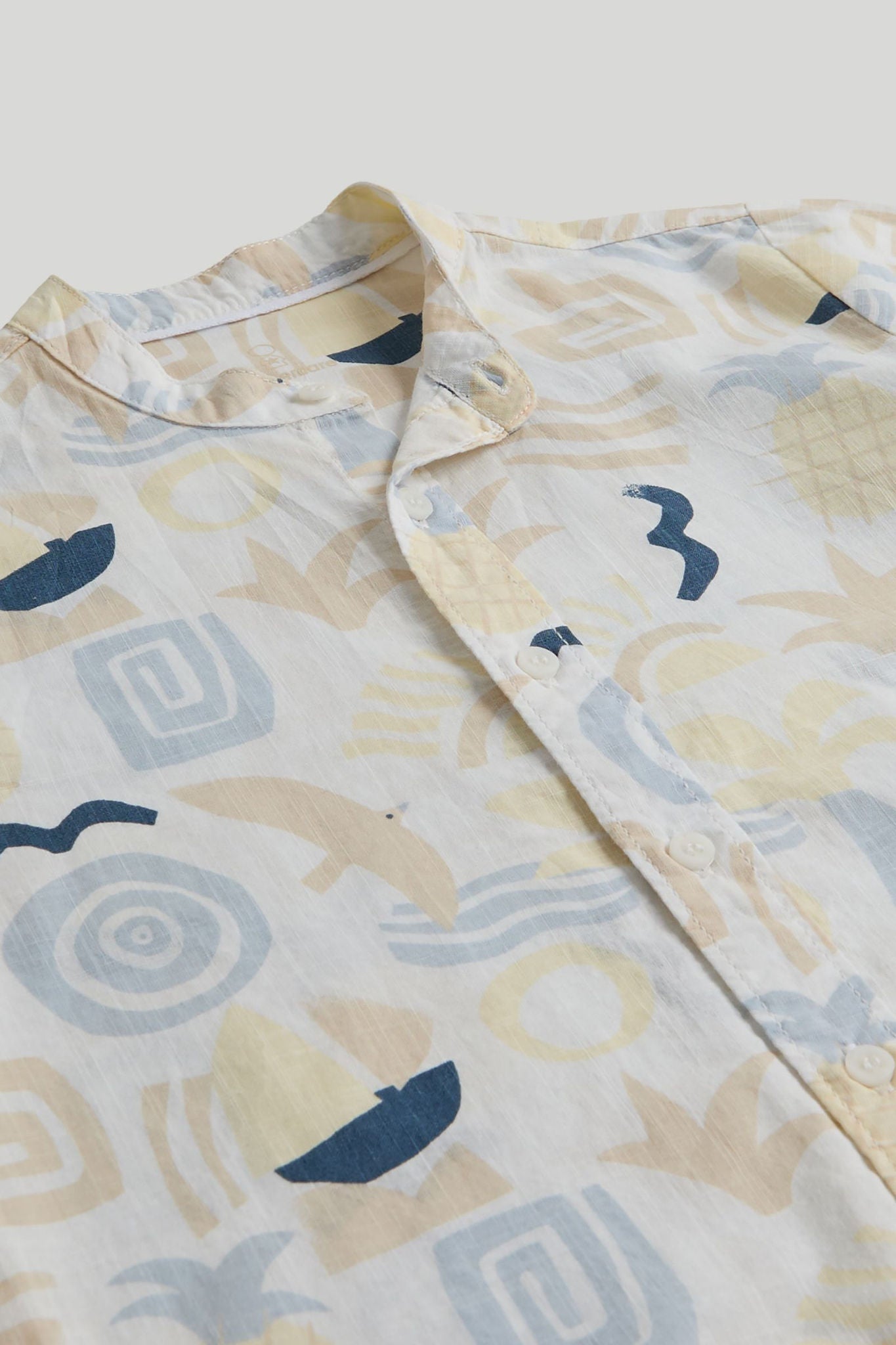 White Printed Grandad Shirt
