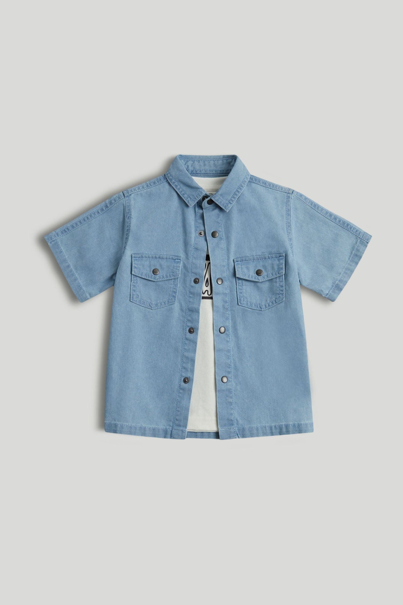 Denim Shirt and T-Shirt Set - Light Blue / 9-10 Years
