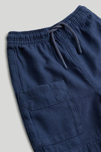 Blue Linen-Blend Cargo Shorts