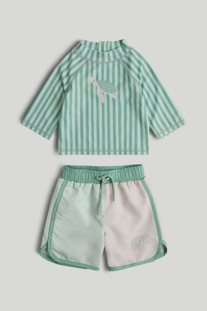 Sunsafe UPF50+ Rash Vest and Board Shorts Set - Green / 12-18 Months