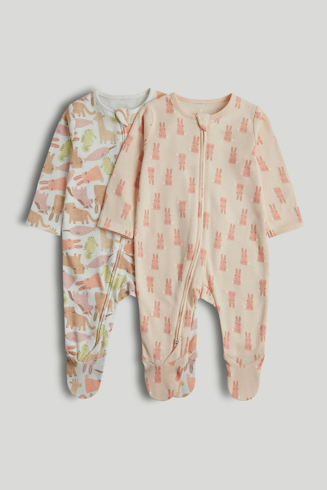 2 Pack Animals Zip-Up Sleepsuits - Multi / 12-18 Months