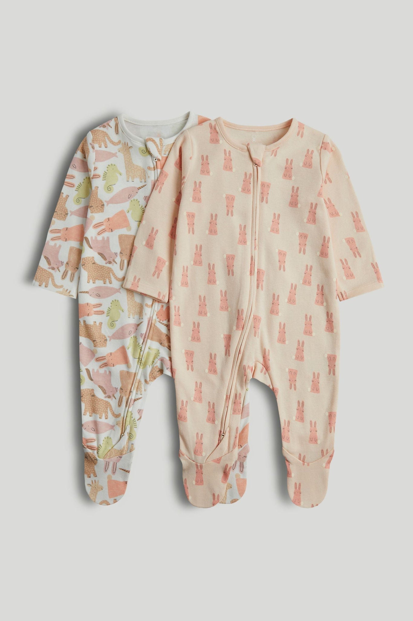 2 Pack Animals Zip-Up Sleepsuits - Multi / 12-18 Months