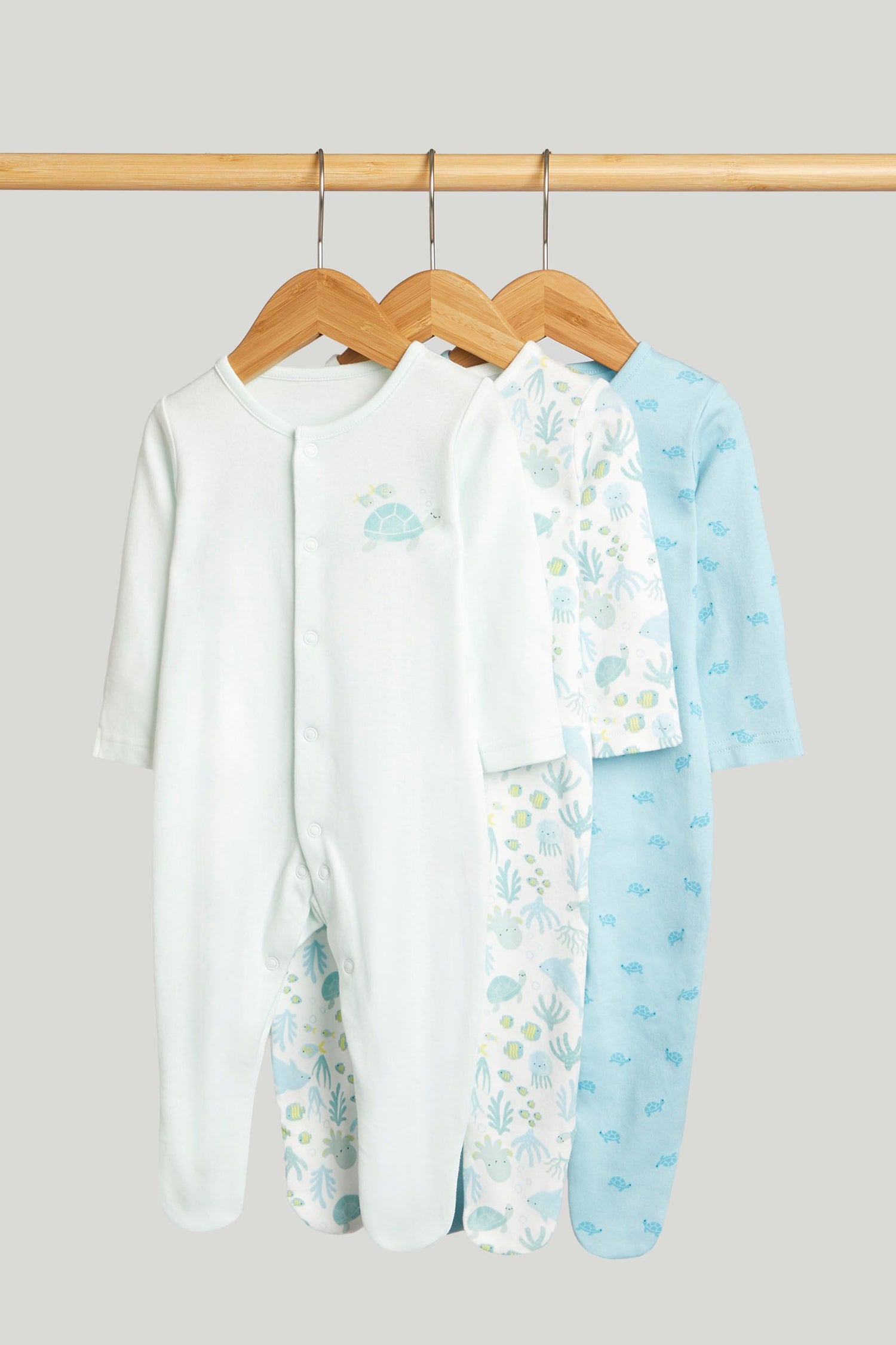 3 Pack Ocean Sleepsuits - Light Blue / 12-18 Months