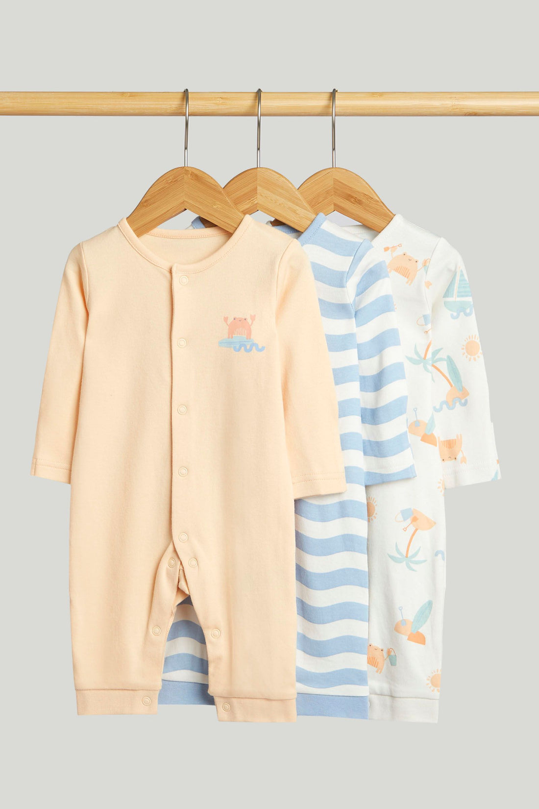 3 Pack Beach Footless Sleepsuits - Multi / 12-18 Months