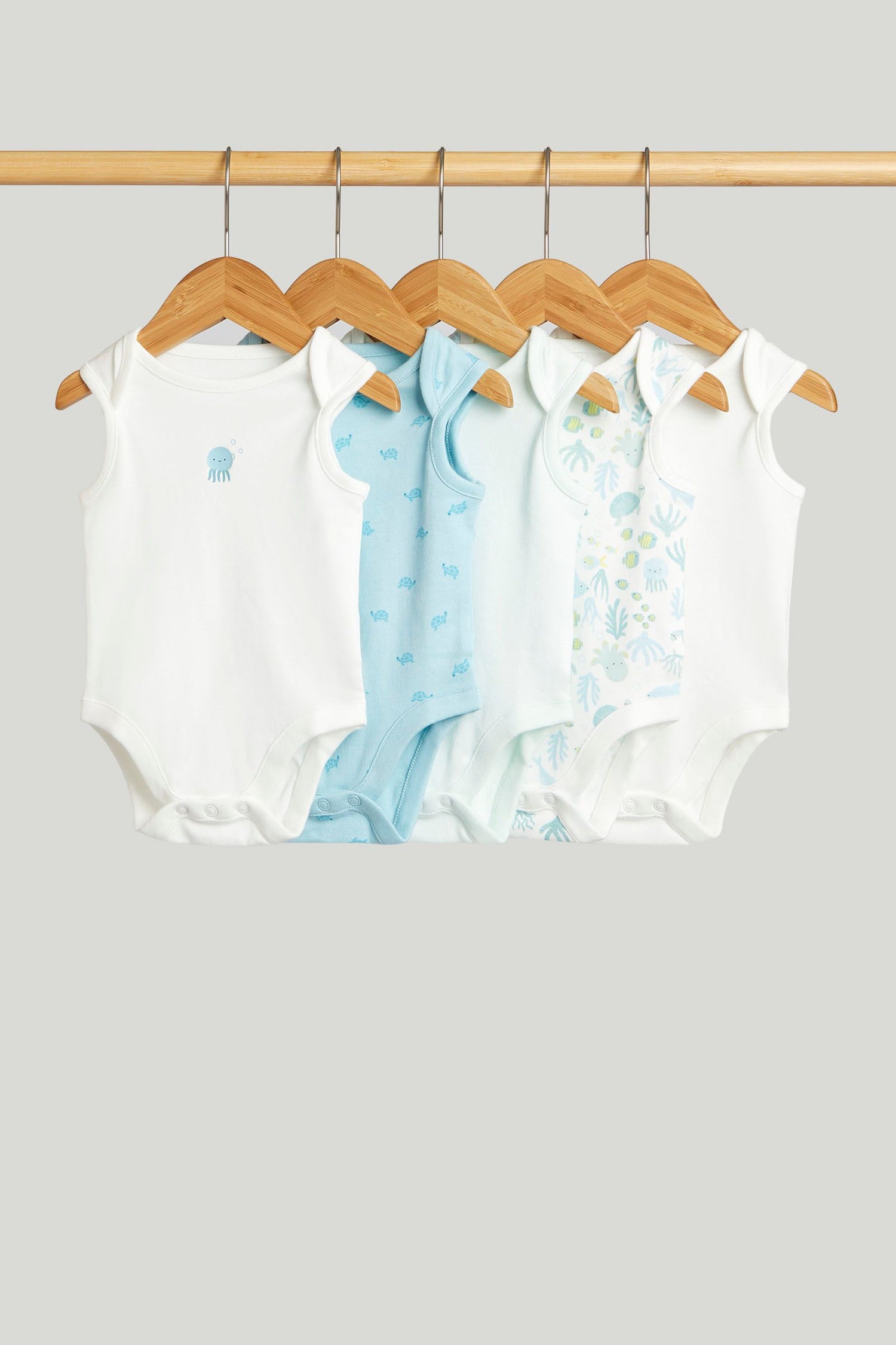 5 Pack Blue Ocean Sleeveless Bodysuits - Light Blue / 9-12 Months