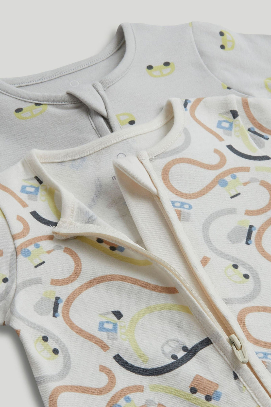 2 Pack Cars Zip-Up Sleepsuits