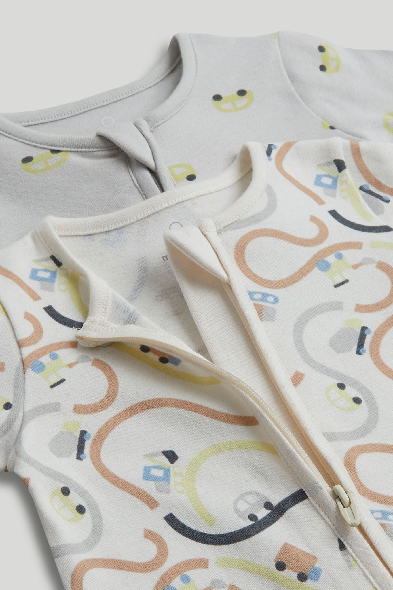 2 Pack Cars Zip-Up Sleepsuits