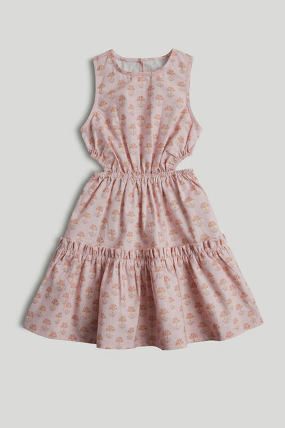 Pink Cut Out Waist Midi Dress - Light Pink / 9-10 Years